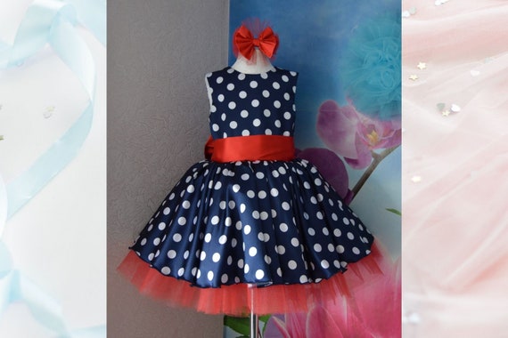 blue dress with red polka dots