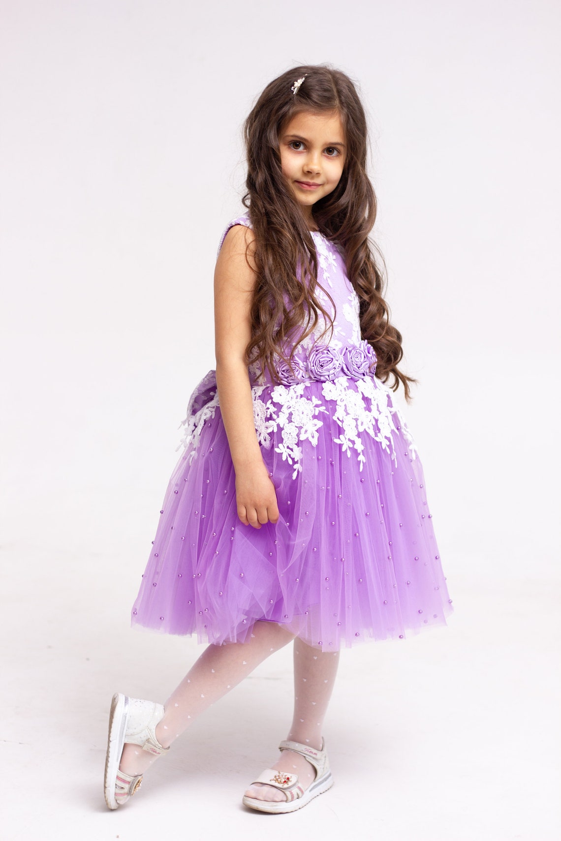 Lilac flower girl dress Lavender white lace flower girl dress Etsy