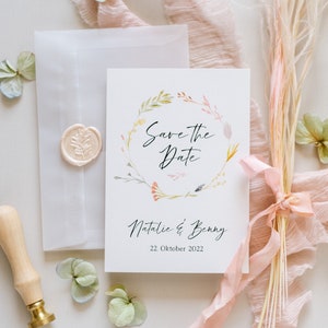 30x Save the Date Card « Fleurs séchées », Carte d’invitation, Invitation de mariage, Mariage Boho, Petit mariage, Mariage, Mariage écologique, Jardin