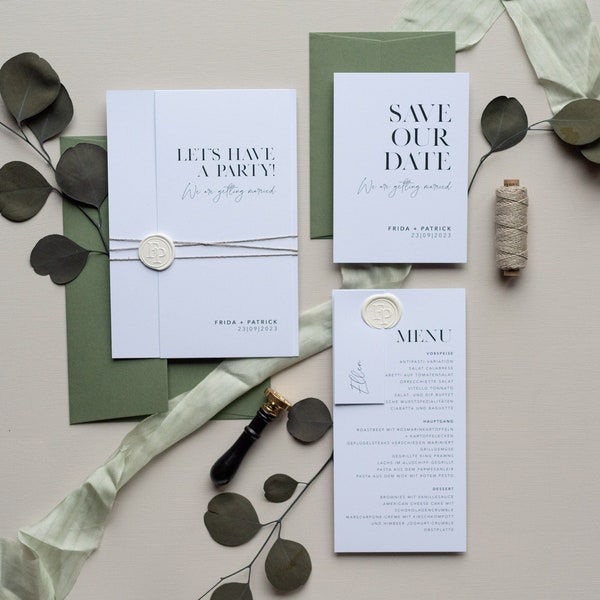 Musterkarte "Modern Chic" | Einladungskarte, Greenery, Eukalyptus, Hochzeitseinladung, Green Wedding, Industrial Chic, schlicht, Hochzeit