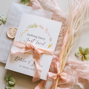 Exemple de faire-part de mariage "Fleurs séchées" | Carton d'invitation, carte pliante, fleuri, fleurs, mariage, mariage jardin, mariage bohème