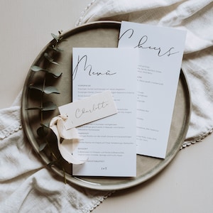 50x Menükarte "Natural Love" | Hochzeitsfeier, Hochzeitsdeko, Green Wedding, Industrial Chic, elegant, creme, weiß, Hochzeitspapeterie, Menü