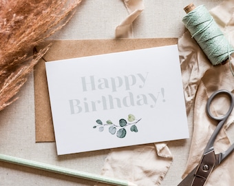 Grußkarte "Happy Birthday!" | Blume | Geburtstagskarte | Glückwunschkarte | Floral | Geburtstag | Eukalyptus | Geburtstagskind | Grußkarte