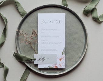 50x menu card "Peonies Forever" | Wedding menu, modern wedding, elegant, romantic, cream, blush, peach, gray, sage, peonies