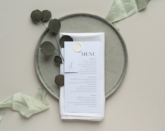 50x Menükarte "Modern Chic" | Einladungskarte, Greenery, Eukalyptus, Hochzeitseinladung, Green Wedding, Menü, schlicht, Boho, Wachssiegel