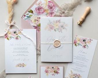 Sample card wedding invitation "Dusty Rose", invitation card, boho wedding, invitation, wedding, garden wedding, mallow, lilac, pastel