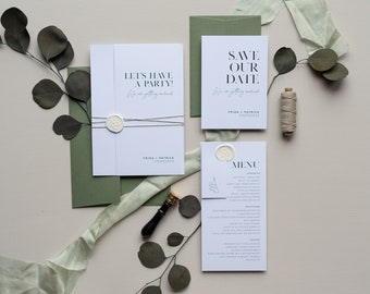 Sample card "Modern Chic" | Invitation Card, Greenery, Eucalyptus, Wedding Invitation, Green Wedding, Industrial Chic, Simple, Wedding