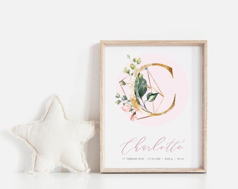 Mini Poster / Print “Letter” Customizable | Birth gift | Children's room | Baby shower | Baptism | Baptism gift | Initial