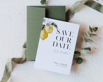 30x Save the Date "Lemon Summer Wedding" | Einladungskarte, Greenery, Eukalyptus, Hochzeitseinladung, Green Wedding, Citrus, schlicht