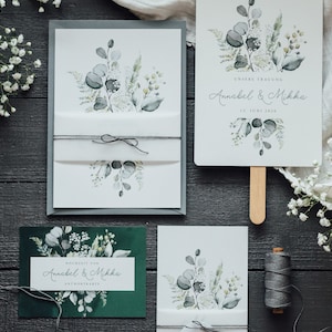 30x invitación de boda "Botánico moderno" | Tarjeta de invitación | Vegetación | Eucalipto | Boda bohemia | Boda verde | elegancia industrial