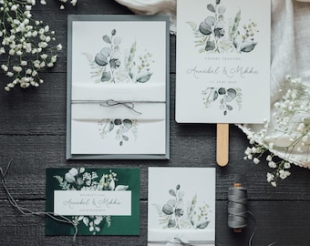 Musterkarte Hochzeitseinladung "Modern Botanical", Einladungskarte, Greenery, Eukalyptus, Boho Wedding, Einladung, Hochzeit, Gartenhochzeit