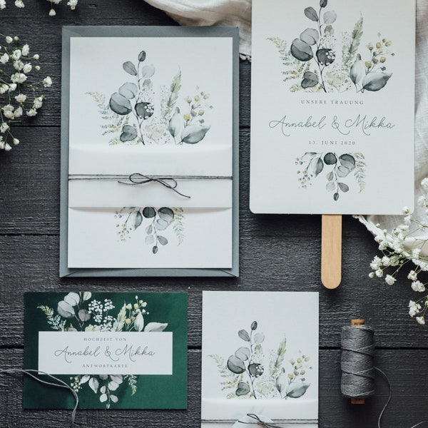 30x Hochzeitseinladung "Modern Botanical" | Einladungskarte | Greenery | Eukalyptus | Boho Wedding | Green Wedding | Industrial Chic