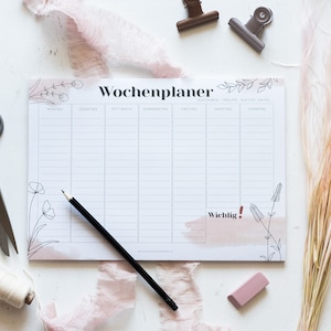 Weekly Planner DIN A4 | Spring Flowers Pad with 50 Sheets | To-Do List | Timetable | Office | Notepad | Meal Plan | Home Schooling