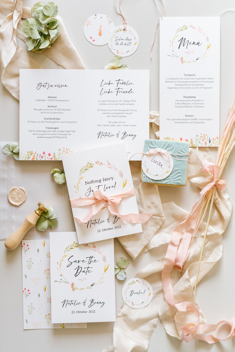 Folding Card Garden Wedding 30x Wedding Invitation Dried Flowers Spring Flowers Wedding Invitation Card Floral Boho Wedding