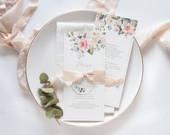 50x “Romantic Garden” menu card | Menu | Folding card | Floral | flowers | wedding | Roses | Garden wedding | elegant | Table decoration | beverages