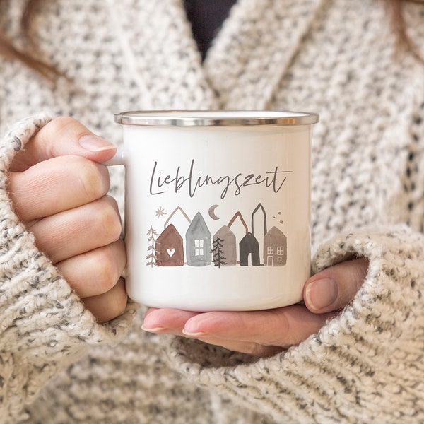 Tasse aus Emaille mit "Lieblingszeit“ | Weihnachten, Winter, Geschenk, Weihnachtsgeschenk, Wichtelgeschenk, Xmas, gemütlich, hygge, scandi