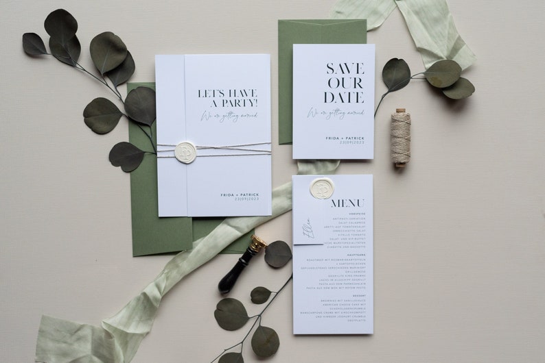 Sample card Modern Chic Invitation Card, Greenery, Eucalyptus, Wedding Invitation,Green Wedding, Industrial Chic, Simple, Wedding image 1