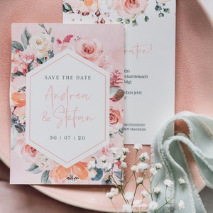 30x Save-the-Date-Karte "Cream & Blush" | Hochzeit | Einladung | Blumen | Sommerhochzeit | Floral, Rosen, Eukalyptus