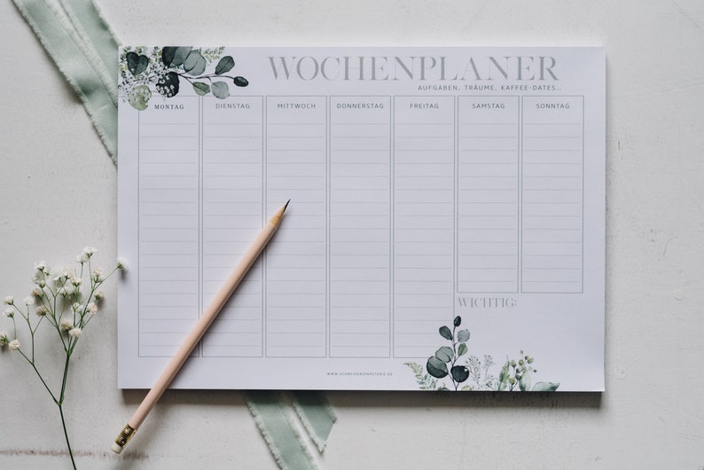 Weekly planner DIN A4 Modern Botanical pad with 50 sheets To-do list Timer Timetable Office Notepad Meal plan, homeschooling image 1