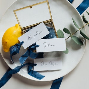 10x cartão de visita "Casamento de Verão Limão" | Casamento, plano de assentos, crachá, decoração de casamento, simples, fita de seda, azul, verde oliva, cartão de lugar