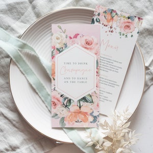 50x Menükarte "Cream & Blush" | Hochzeit | Einladung | Blumen | Sommerhochzeit | Floral | Tischdeko | Hochzeitspapeterie | Menü, Peach Fuzz