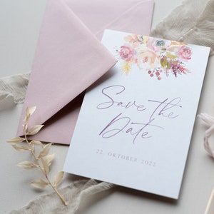 30x Save-the-Date-Karte "Dusty Rose" | Einladungskarte, Hochzeit, Hochzeitseinladung, Boho Wedding, Rose, Malve, Save our date, Einladung
