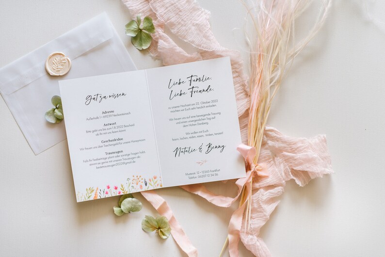 Folding Card Garden Wedding 30x Wedding Invitation Dried Flowers Spring Flowers Wedding Invitation Card Floral Boho Wedding