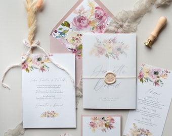 30x wedding invitation "Dusty Rose" | Invitation Card, Wedding, Boho Wedding, Rose, Mallow, Save our date, Invitation, Garden Wedding, Purple