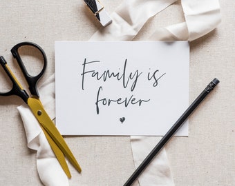 2x Postkarte "Family is forever" Hochzeit, Freundschaft, Muttertag, Beste Schwester, Familie, bester Bruder, Weihnachten, Geburtstag, Geburt