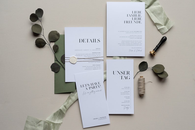 Sample card Modern Chic Invitation Card, Greenery, Eucalyptus, Wedding Invitation,Green Wedding, Industrial Chic, Simple, Wedding image 4