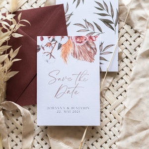 30x Carte Save the Date « Boho Love » | Carte d'invitation, invitation, mariage bohème, petit mariage, mariage, herbe de pampa, bio, fleur sauvage