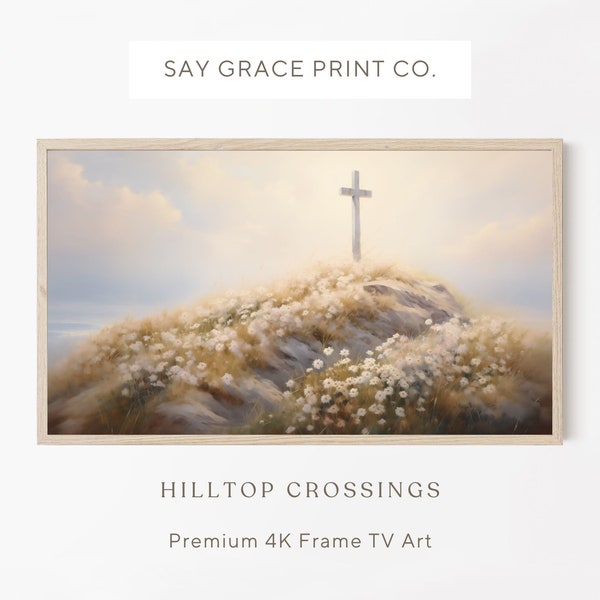 Samsung Frame Tv Art, Christian Cross Painting, Christian Art, Easter Tv Art, Spring Frame Tv Wallpaper, Christian Religious Oil Painting