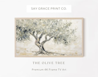Olive Tree Vintage Landscape Painting - Neutral Frame TV Art (Instant Download)