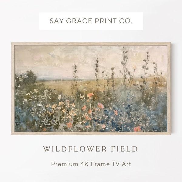 Fleurs sauvages printanières Samsung Frame Tv Art, téléchargement numérique, Art fleurs sauvages dans des tons chauds, peinture vintage, champ de fleurs sauvages, prairie de fleurs