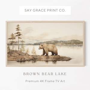 Samsung Frame Tv Art, Forest Landscape Art For Frame Tv, Brown Bear, Spring Tv Art, Mountain Lake Art For Frame Tv, Nature Art, Lake Tv Art