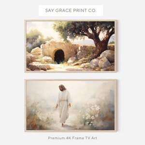 Samsung Frame Tv Art Jesus, Jesus Christ Art, Spring Frame Tv Wallpaper, Easter Religious Oil Painting, He is Risen Painting, Jesus Tomb