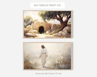 Samsung Frame Tv Art Jesus, Jesus Christ Art, Spring Frame Tv Wallpaper, Easter Religious Oil Painting, He is Risen Painting, Jesus Tomb