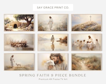 Samsung Frame Tv Art, Jesus Frame Bundle, Jesus Christ Art, Spring Frame Tv Wallpaper, Easter Religious Oil Painting, He is Risen Painting