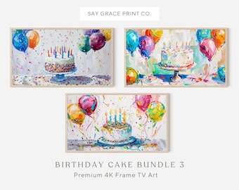 Birthday Cake Frame TV Art: Acrylic Painting Bundle (Digital Download)
