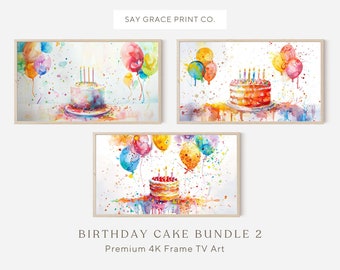 Birthday Cake Samsung Frame TV Art: Watercolor Balloons (Digital Download)