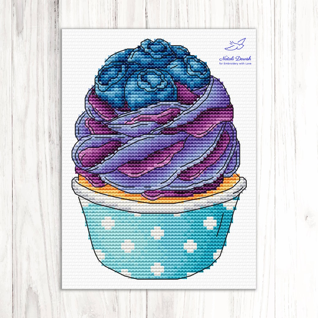 Blueberry Cross Stitch Pattern Pdf, Cupcake Cross Stitch, Cake Cross ...