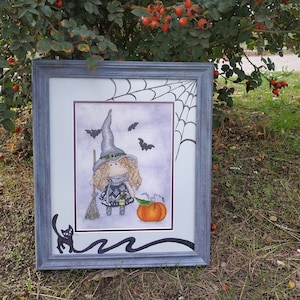 Hexe Kreuzstich Muster PDF Sofortiger Download Halloween Kreuzstich Tilda Puppe Kreuzstich Mädchen Kreuzstich Niedliches Halloween Muster