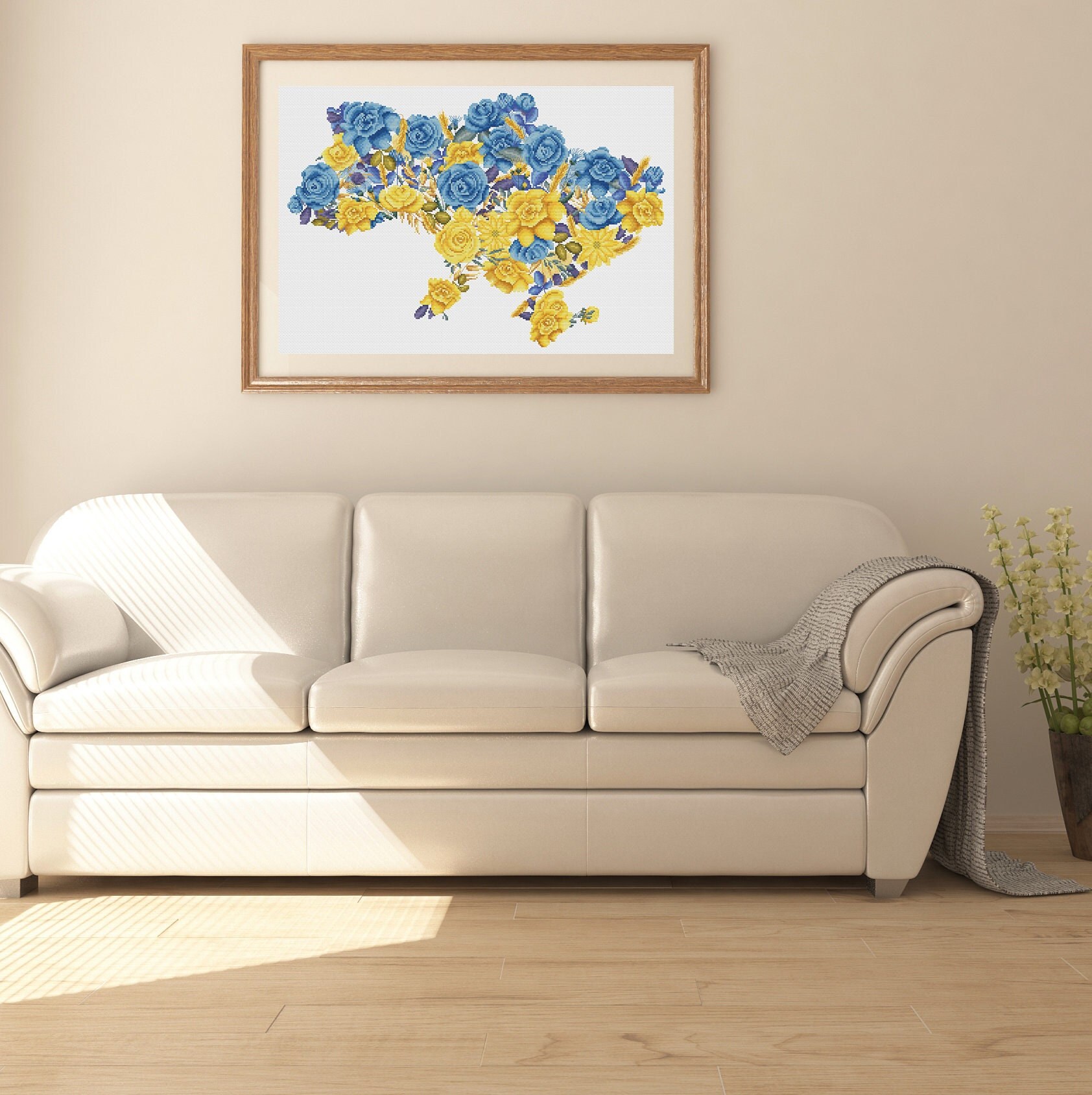 Ukraine Cross Stitch Pattern PDF Instant Download Wall Decor Floral Map