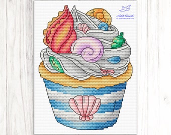 Cupcake Cross Stitch Pattern PDF Digital Download Sea Shells Cross Stitch Summer Cross Sritch Cute Cross Stitch