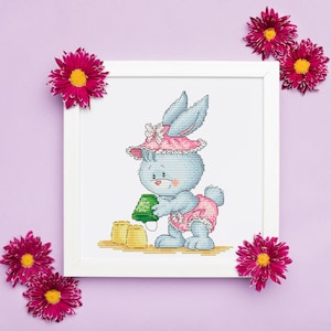 Cute Little Bunny Cross Stitch Pattern PDF Instant Download, Nursery Cross Stitch, Birth Announcement Cross Stitch Pattern, Cute Wall Decor