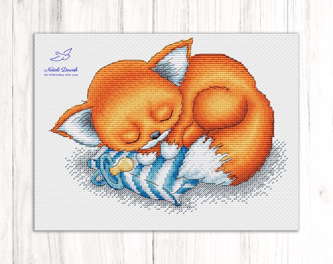 Sleeping Fox Cross Stitch Pattern PDF Instant Download Embroidery Cute ...