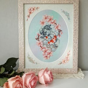 Koi Fish Cross Stitch Pattern PDF Instant Download Carp Embroidery Sakura Cross Stitch Home Wall Decor DIY X-stitch Chart