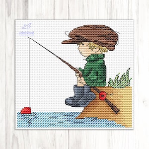 Fisherman Cross Stitch Boy Cross Stitch Pattern PDF Instant Download Embroidery Cute Wall Decor Nursery Cross Stitch