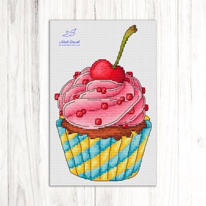 Cherry Cupcake Cross Stitch Pattern PDF Digital Download Cupcake Counted Cross Stitch  Summer Cross Stitch Cute Cross Stitch