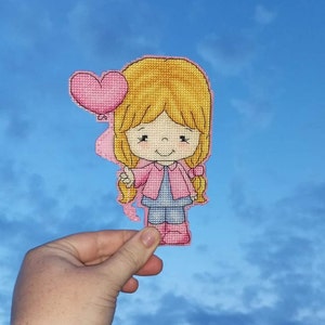 Girl cross stitch pattern pdf, cute cross stitch, doll cross stitch, nursery cross stitch, subversive cross stitch, baloon cross stitch